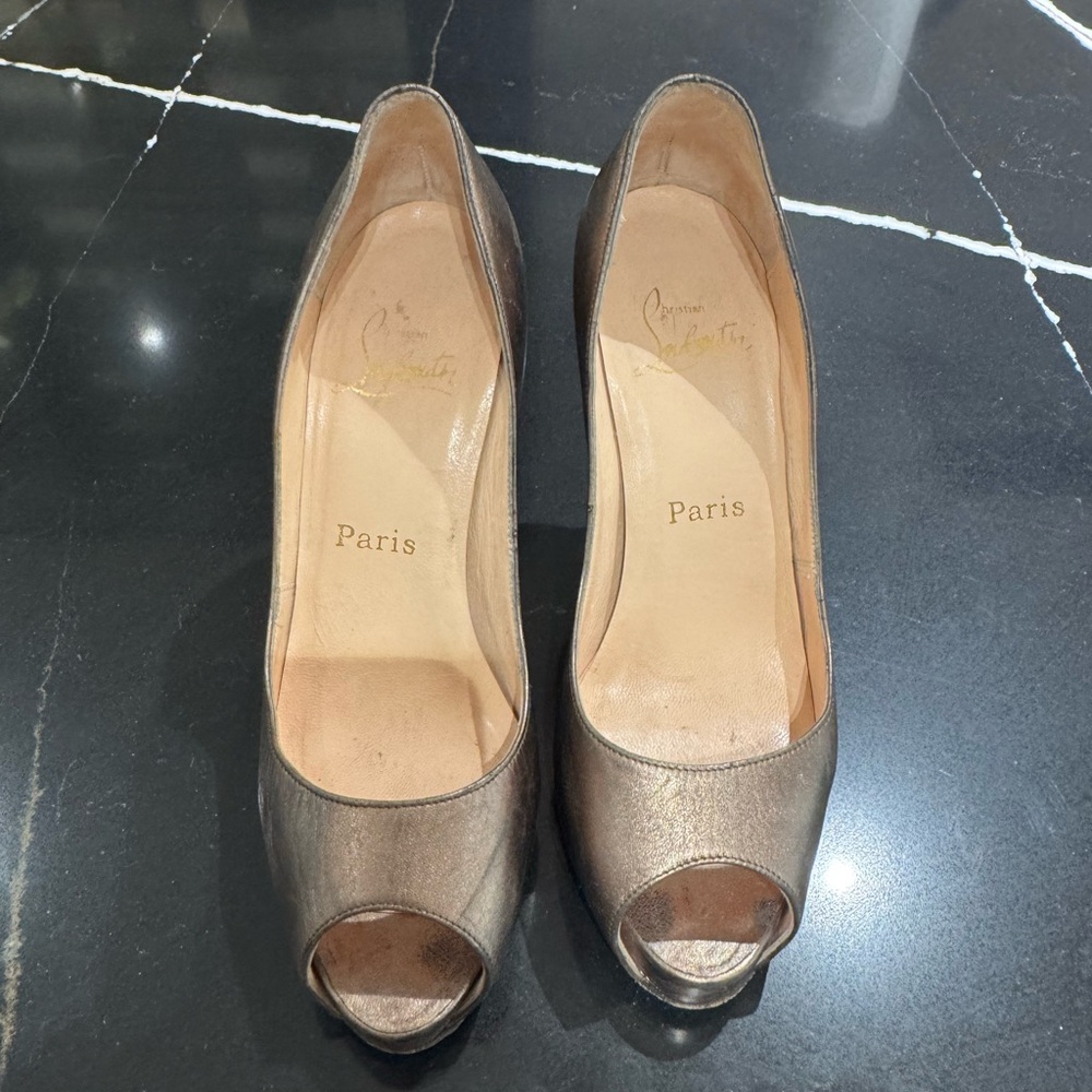 Christian Louboutin Metallic Bronze Peep-Toe Heels